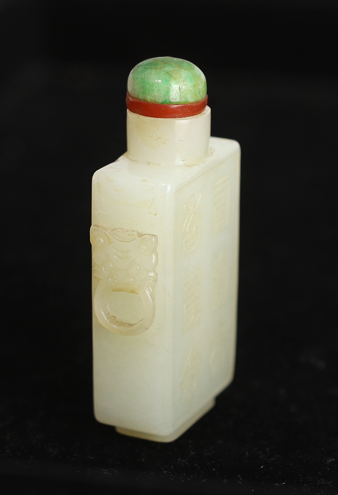 A good Chinese pale celadon jade rectangular snuff bottle, 19th century